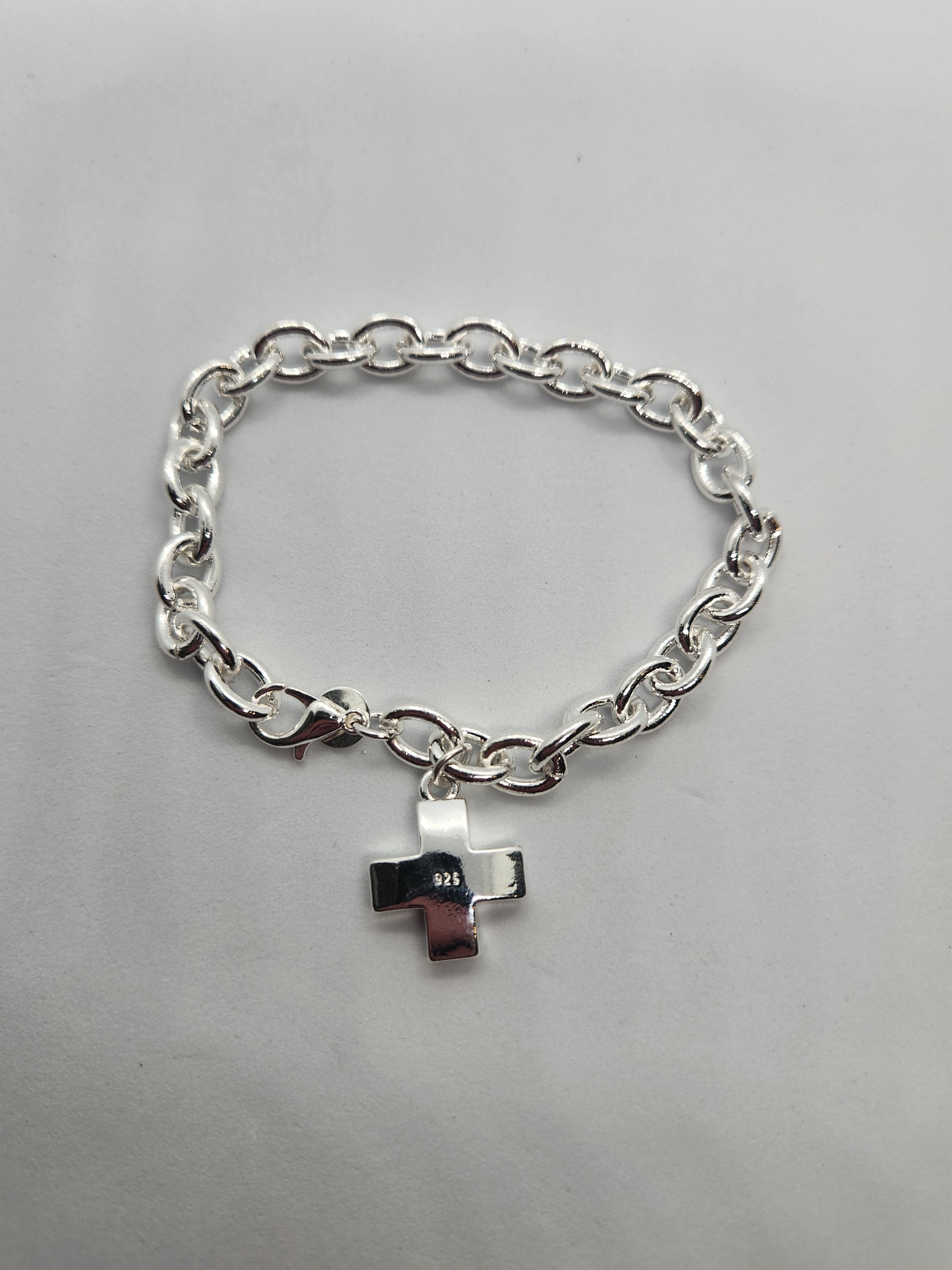 Elegant 925 Sterling Silver Cross Charm Bracelet