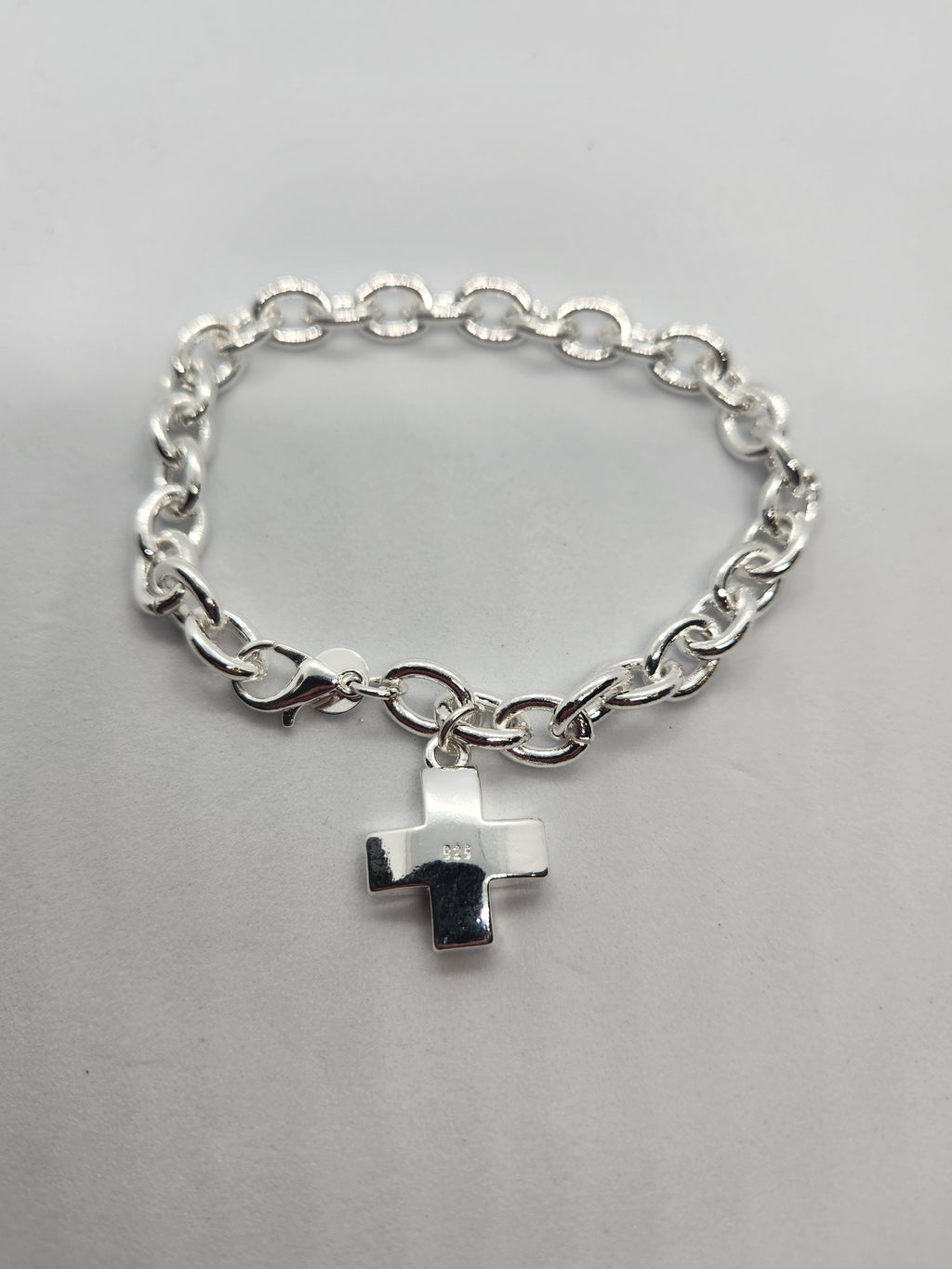 Elegant 925 Sterling Silver Cross Charm Bracelet
