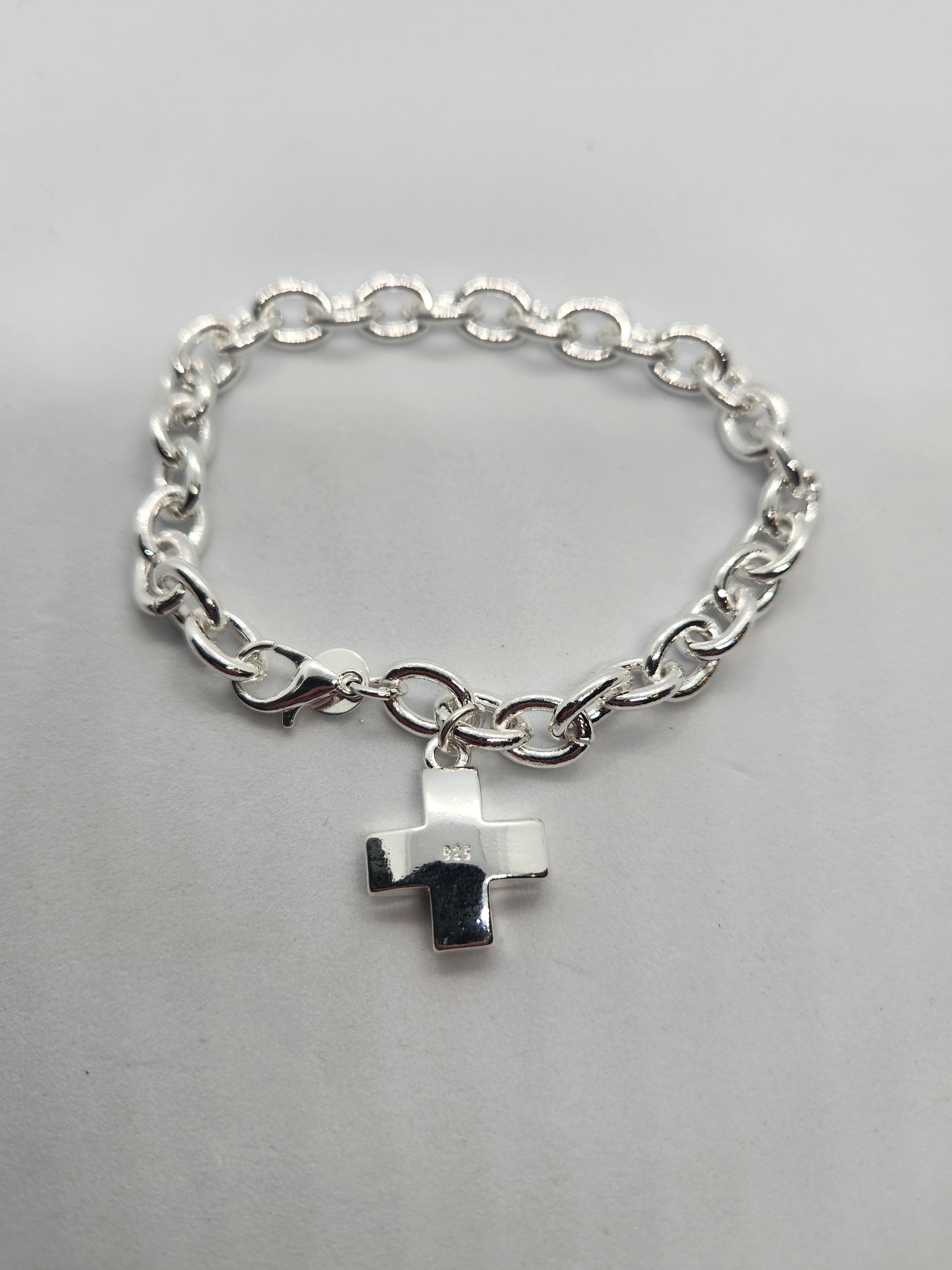 Elegant 925 Sterling Silver Cross Charm Bracelet
