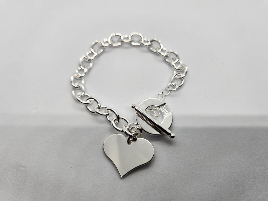 Sterling Silver Heart Charm Toggle Bracelet 925