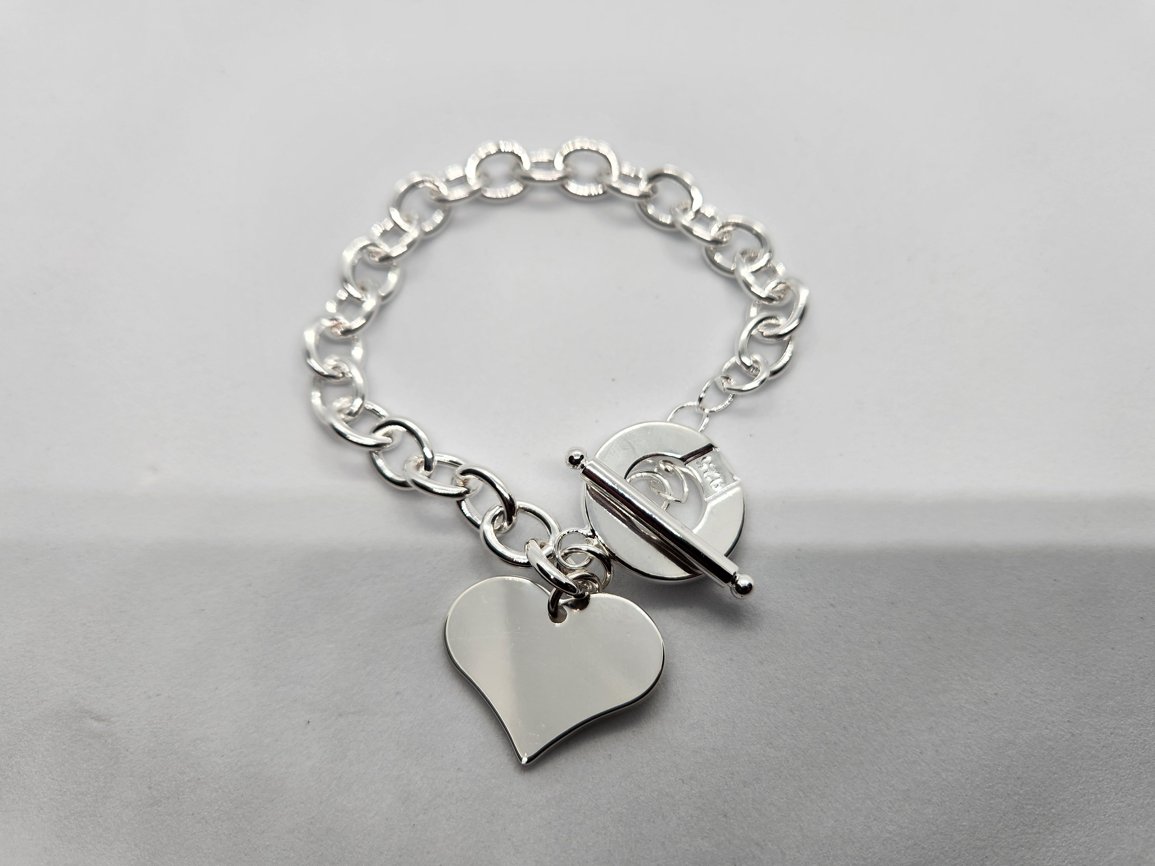 Sterling Silver Heart Charm Toggle Bracelet 925